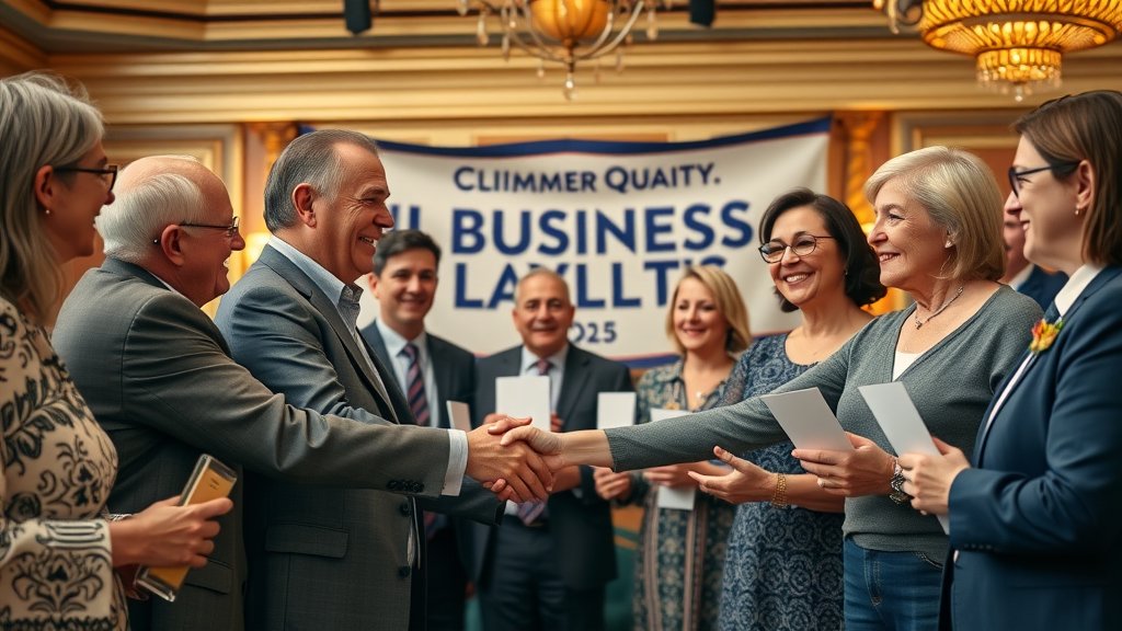 community collaboration local business: local business owners celebrating success and receiving awards