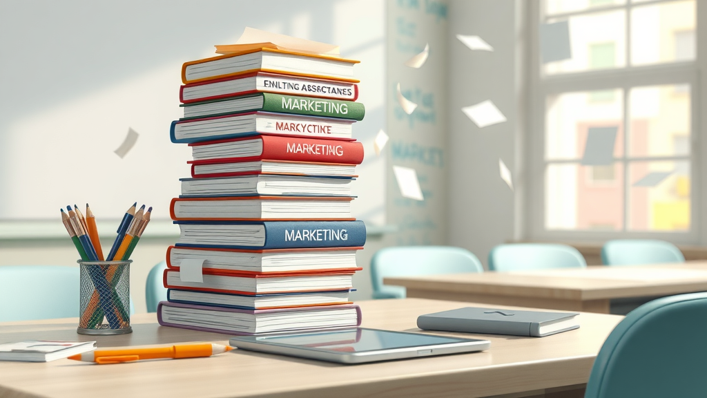 Organized stack of marketing books symbolizing learning about collaborative marketing partnerships