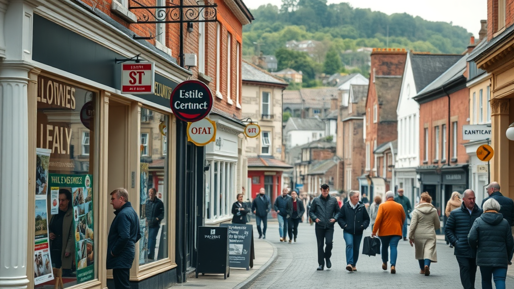 Affordable marketing solutions Monmouthshire showcased in a bustling local street scene with business storefronts