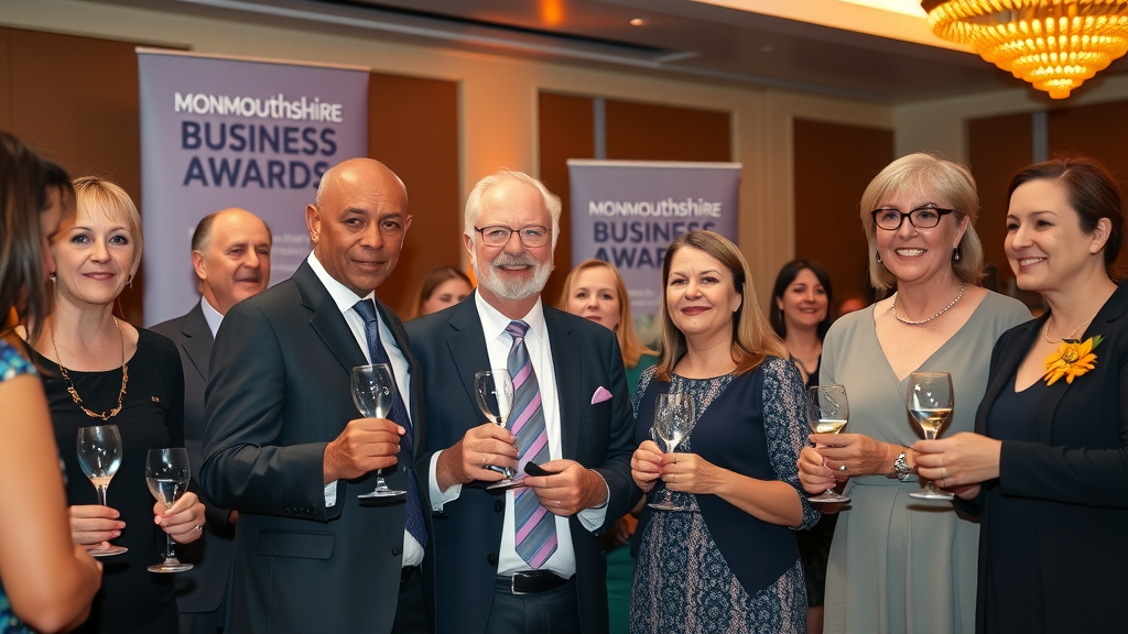 Award ceremony recognizing local business success Monmouthshire with business owners celebrating