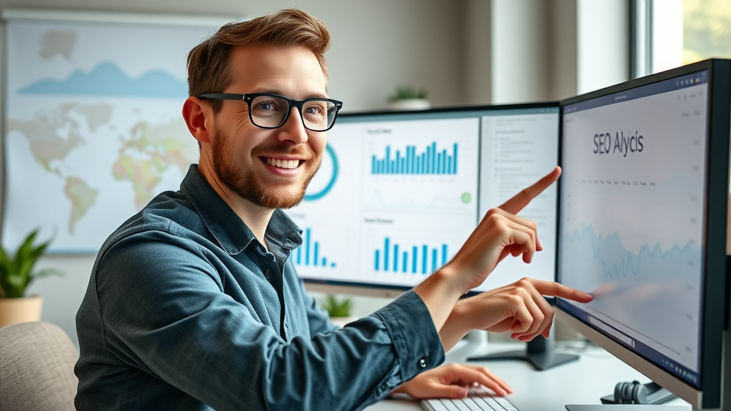 Digital marketer analyzing localized marketing Monmouthshire strategy via SEO analytics