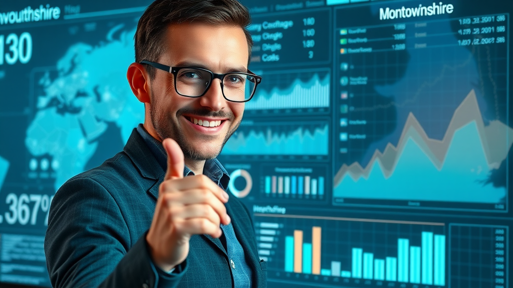 Determined marketing specialist analyzing SEO dashboard for affordable marketing solutions Monmouthshire