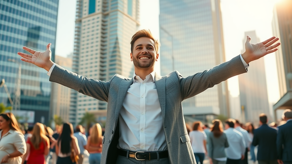 Confident business owner in city highlights importance of marketing your business