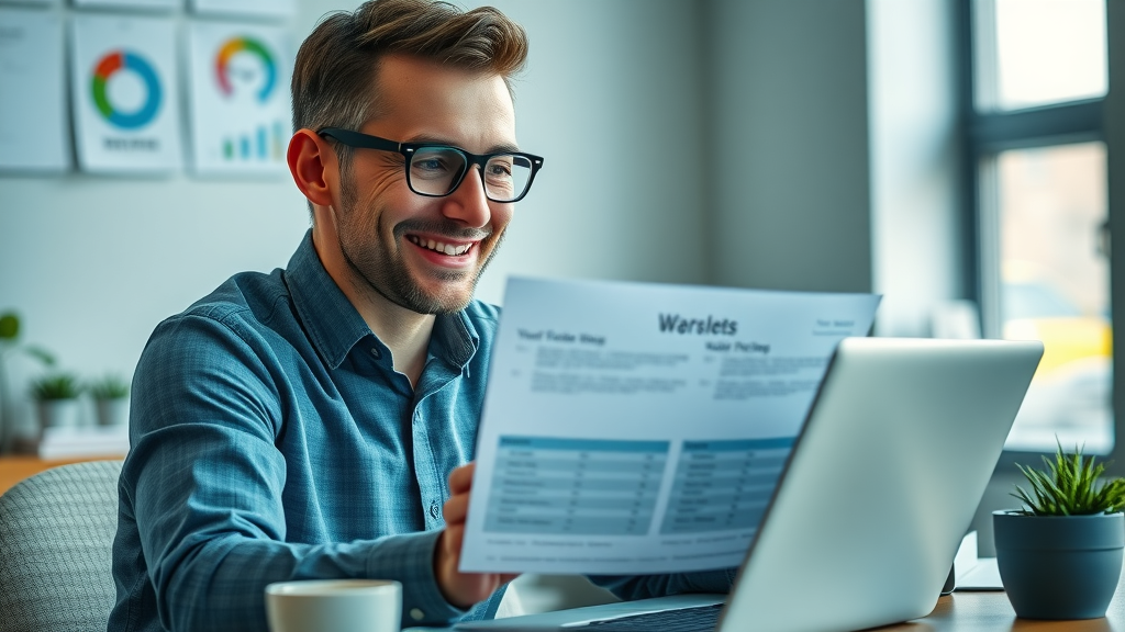 Confident business owner reviewing transparent pricing options for plug-and-play marketing solutions