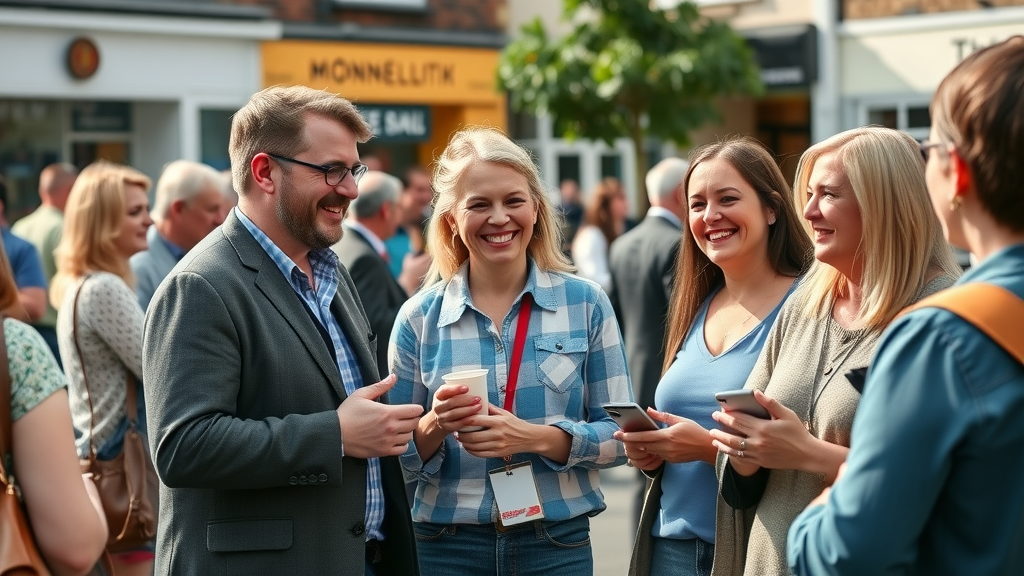 Local businesses networking and engaging with community at an event in Monmouthshire