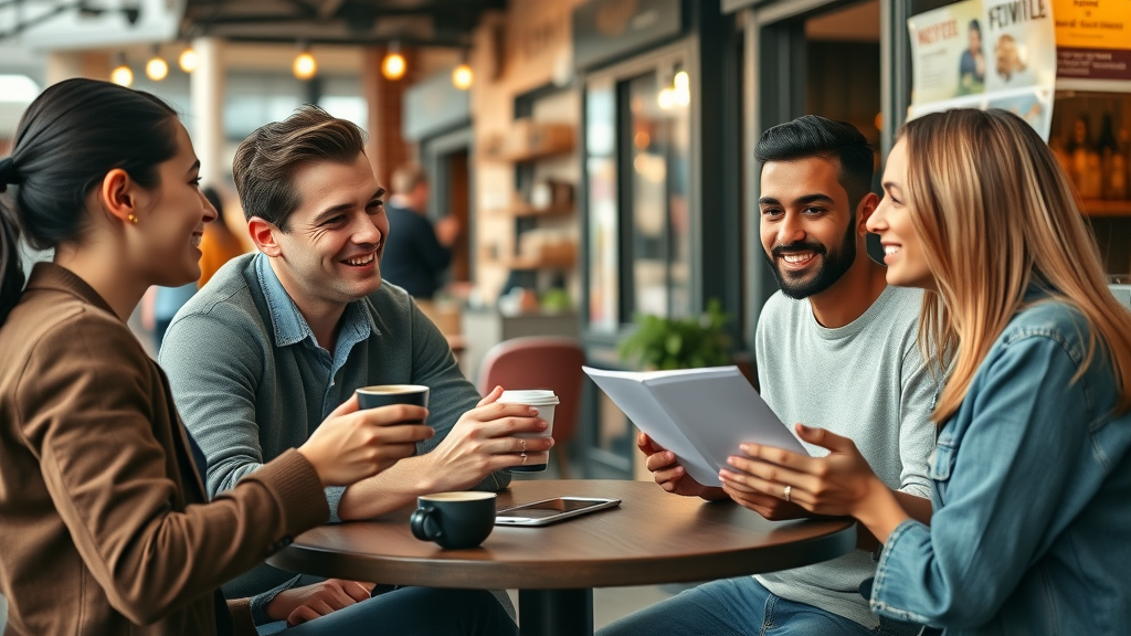 Local businesses and influencers collaborating on marketing strategies within collaborative marketing trends