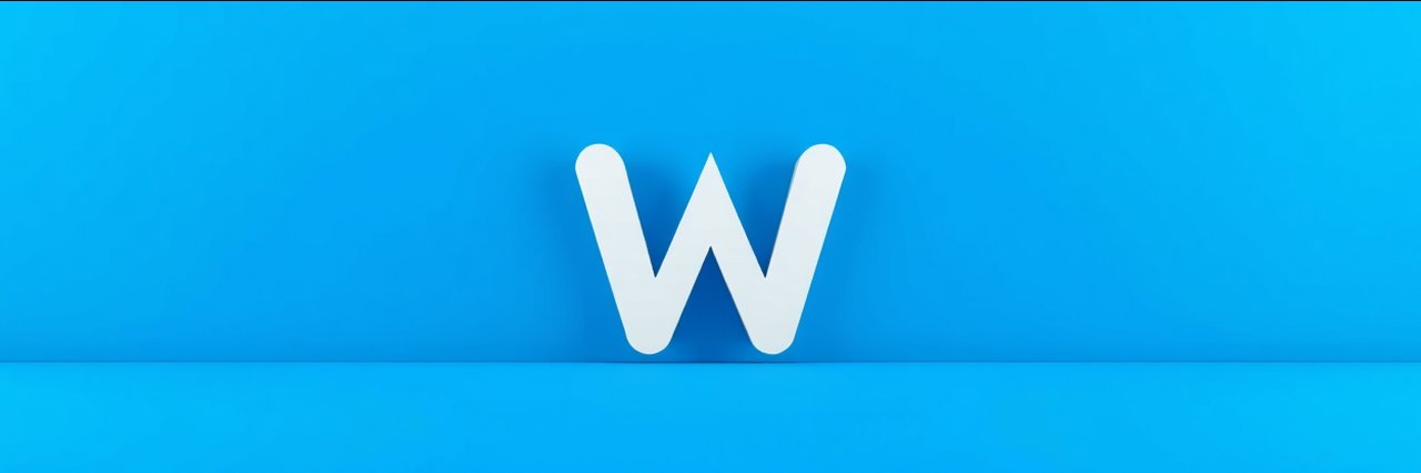 Minimalist blue background with a bold white W symbolizing geo targeting.