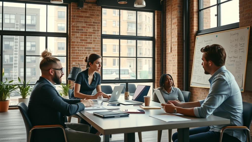 Young team planning successful business startup strategy in vibrant workspace