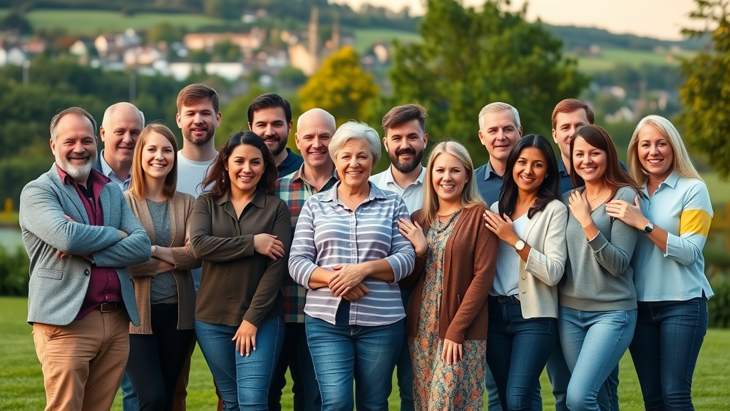 Inspirational community group of diverse local business owners demonstrating unity and optimism for local business success Monmouthshire
