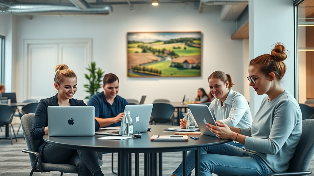 Modern coworking space showcasing technology and collaboration driving local business success Monmouthshire
