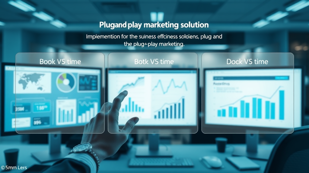Infographic showing reduction in implementation time and boost in campaign efficiency with plug-and-play marketing solutions