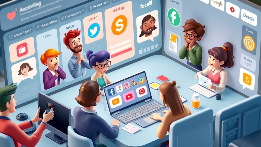 Animated social media dashboard showing collaborative marketing among multiple brands