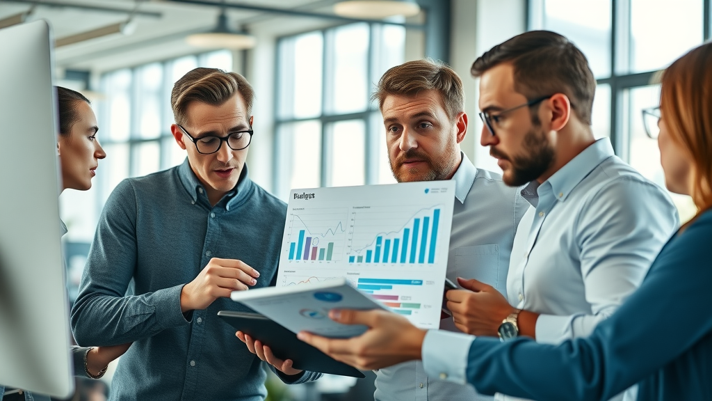 modern marketing team analyzing cost-effective pricing models to optimize marketing budget