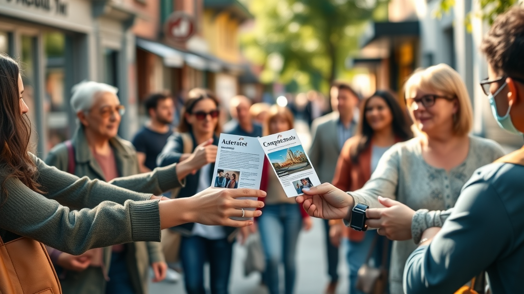 encouraging hands passing out community flyers, abergavenny launches its own local media servi ce, local business support town street scene