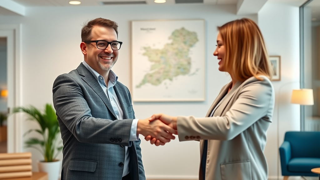 Monmouthshiremedia.com office, handshake with local client, partnership in Monmouthshire County
