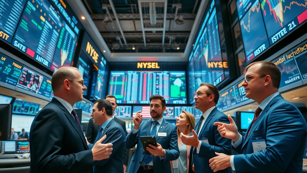 dynamic bustling global stock market trading floor reflecting today