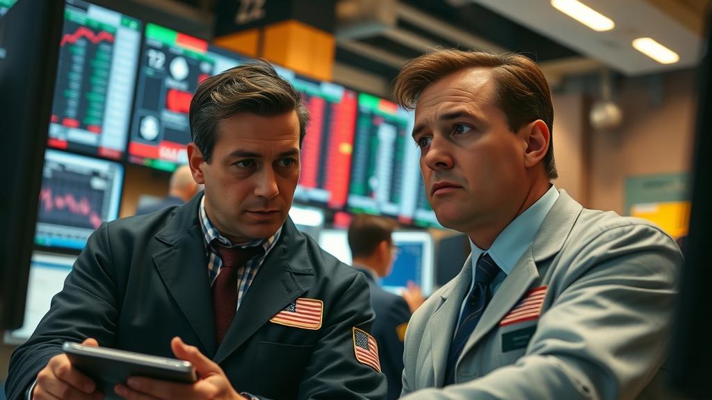 concerned stock traders analyzing business news market data on Wall Street