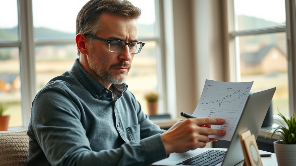 Investor in Monmouthshire reviews property market charts, reflecting the influence of business news on real estate decisions.