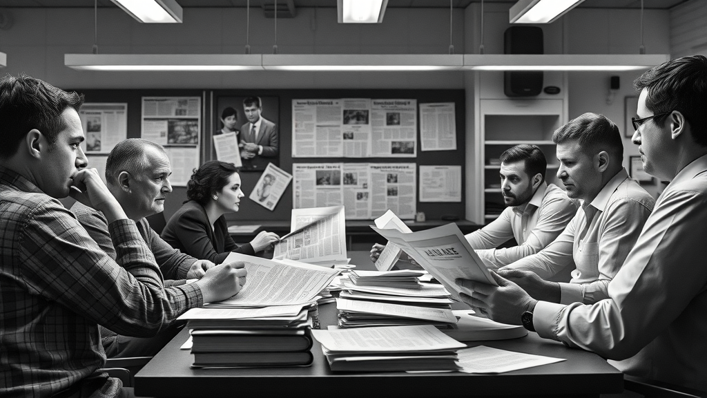 Editorial board debates over print layouts, business news verification process, traditional newsroom dynamics