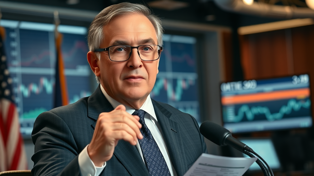business news economist analyzing federal reserve announcement on live television