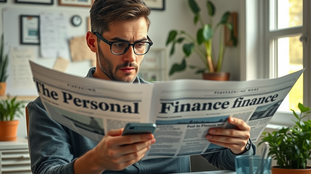 everyday person analyzing conflicting personal finance headlines in business news