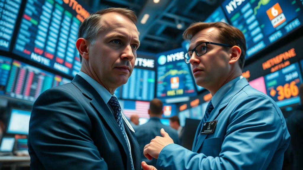 business news stock market professionals analyzing data on trading floor