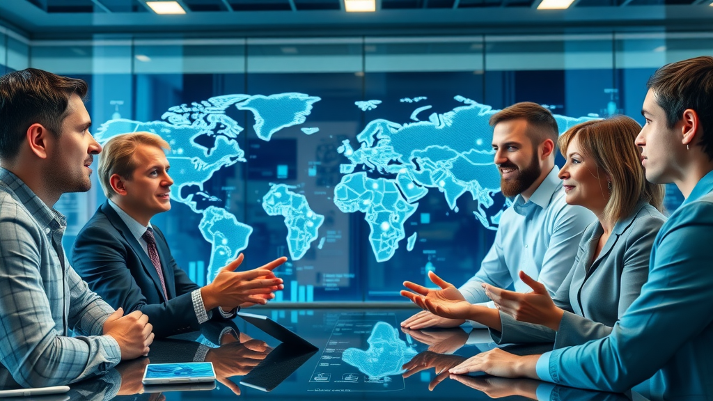 business news team discussing emerging business trends and topics globally