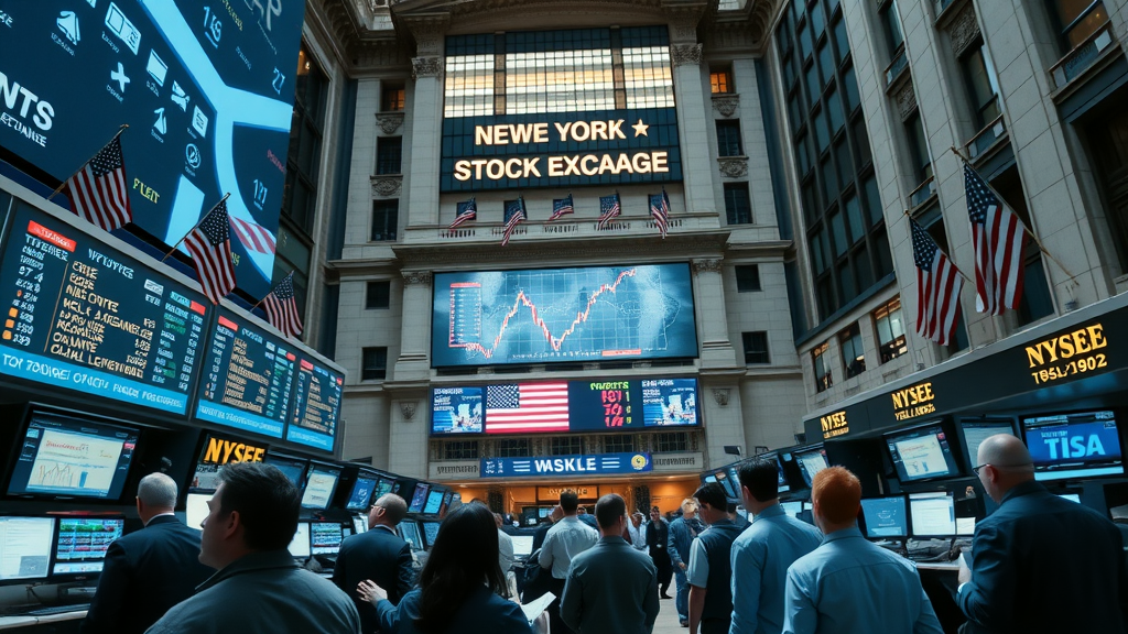 wall street new york stock exchange traders electronic tickers business news