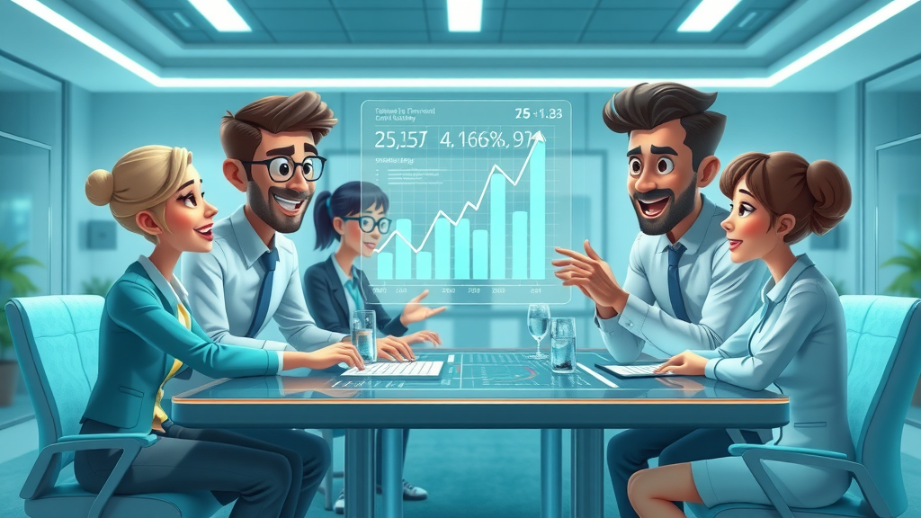 business news professionals reviewing market data table